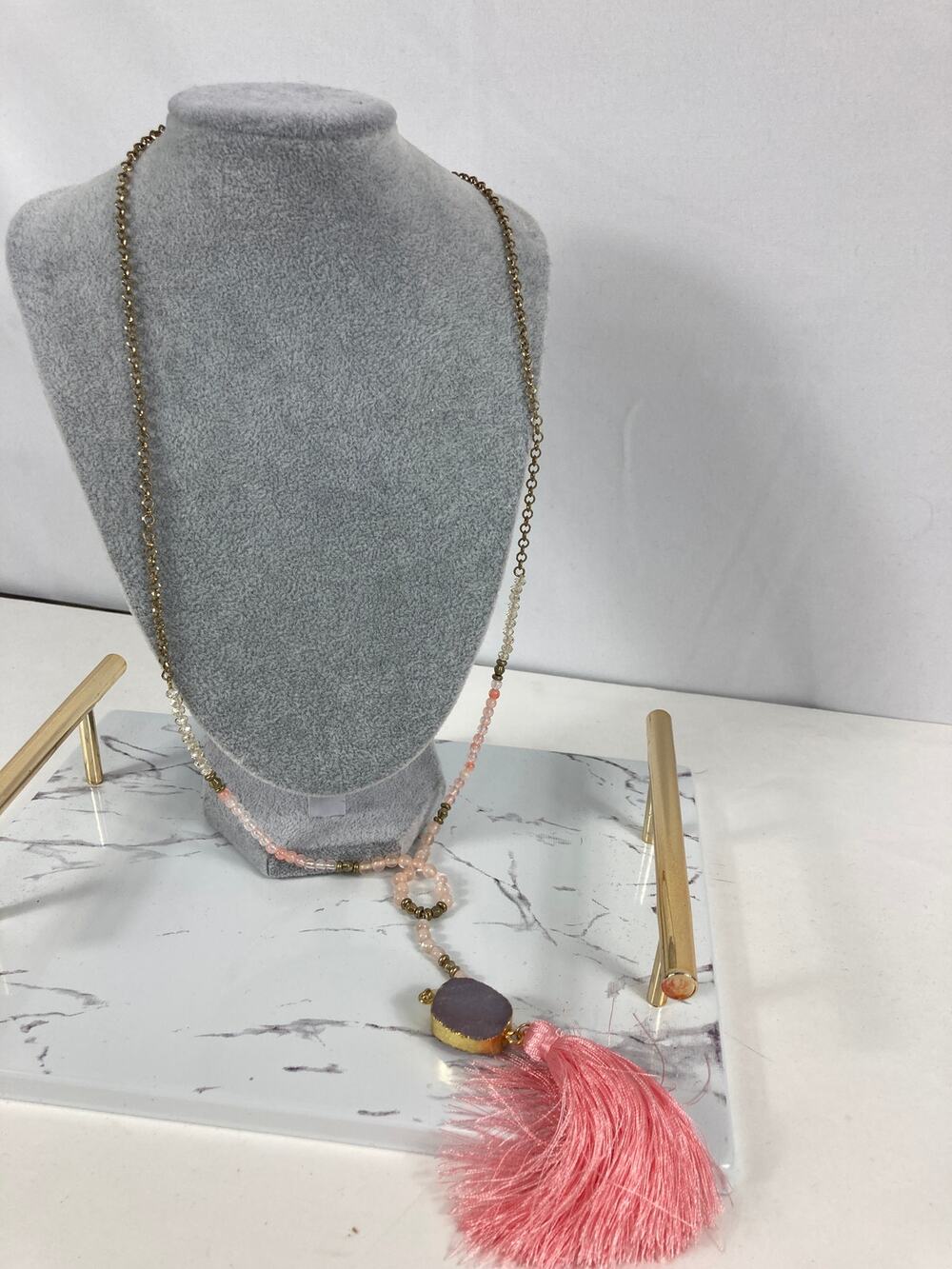 Boutique Chain Pink Tassel Necklace